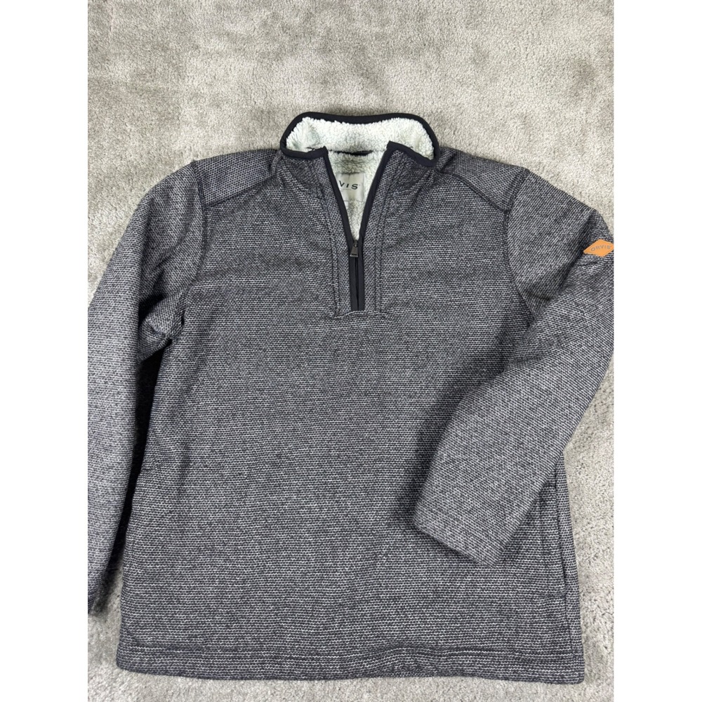 Orvis Mens Large Gray Sherpa Lined Quarter Zip Textured Knit Pullover Sweater